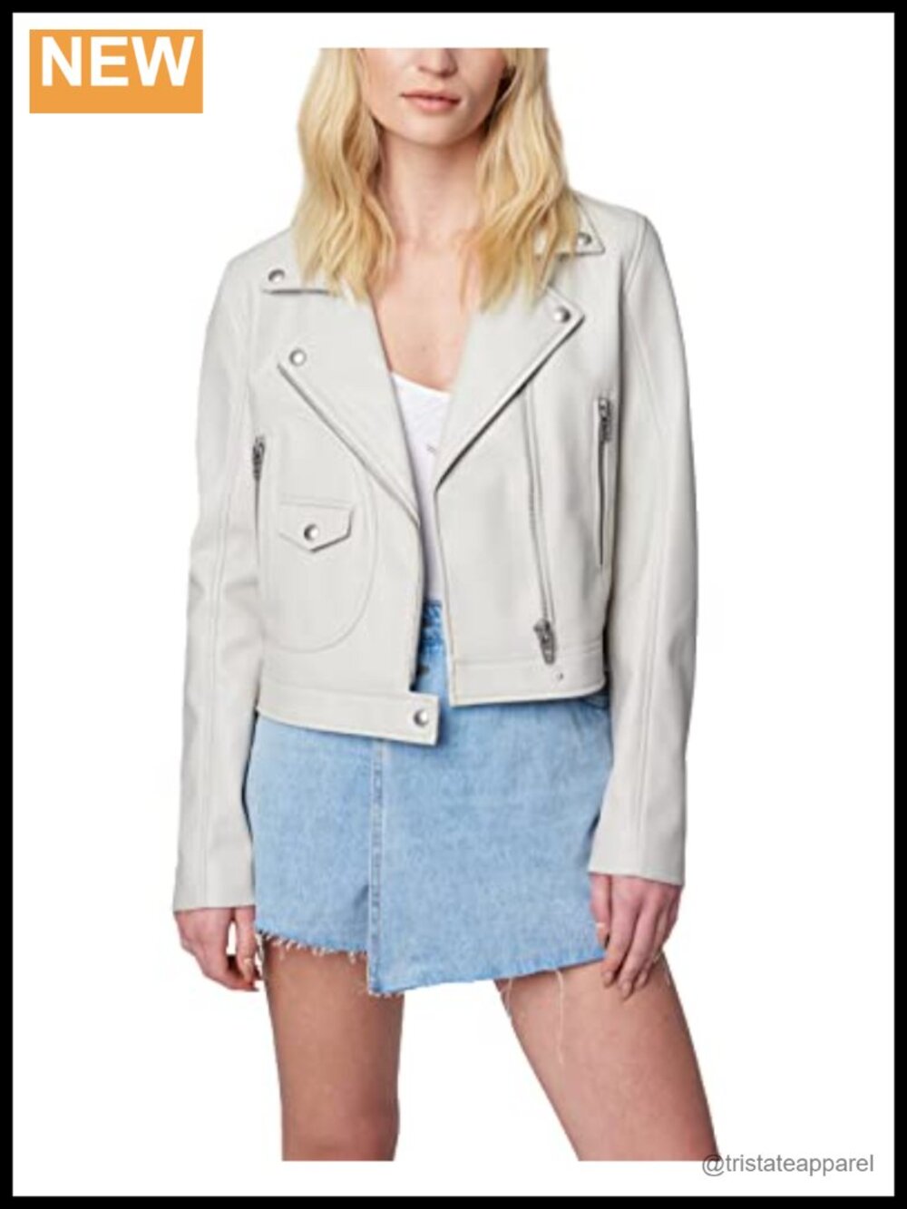 Fitted Vegan Leather Moto Jacket Womens Aviator Zip Up Short Length